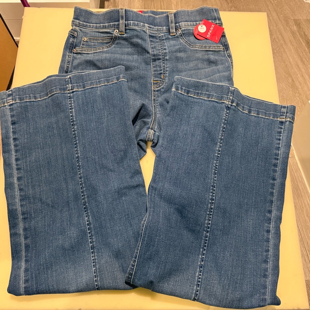 SPANX Tall Women's Seamed Front Wide Leg Jeans in Blue size Medium BNWT